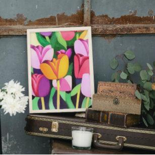 Multi-Coloured Colourful Tulips Abstract Art  Poster