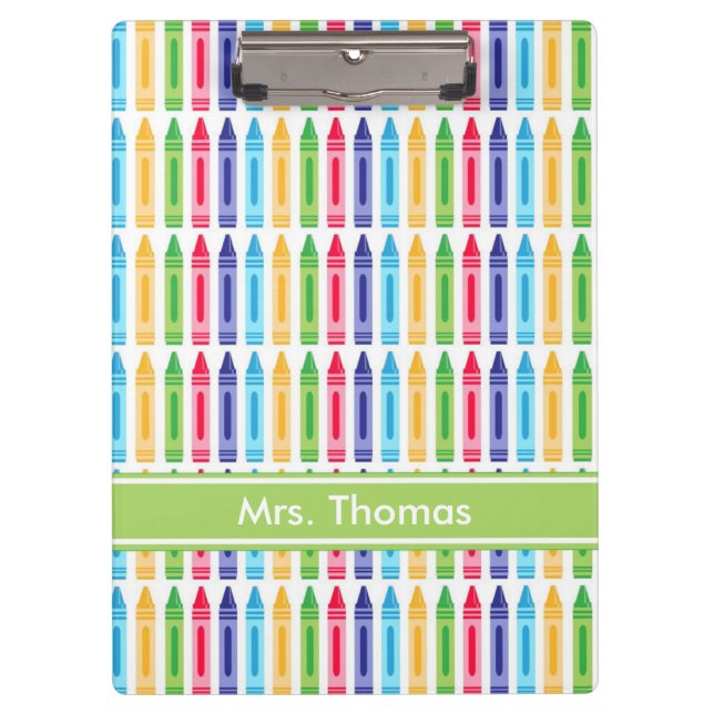 Multi Coloured Crayon Personalized Clipboard (Front)