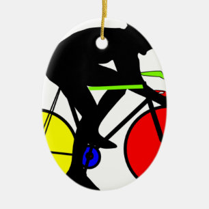 Multi coloured cycling bike ceramic ornament