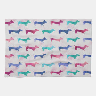 Multi-coloured Dachshund Pattern Kitchen Towel