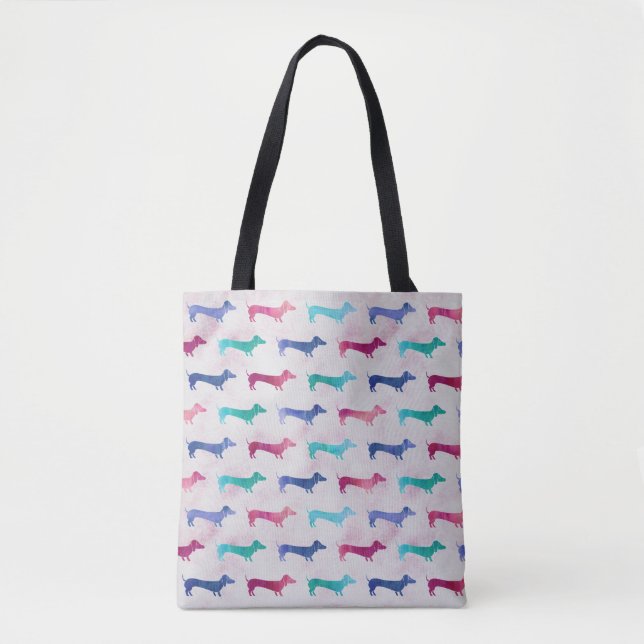 Multi-coloured Dachshund Pattern Tote Bag (Front)