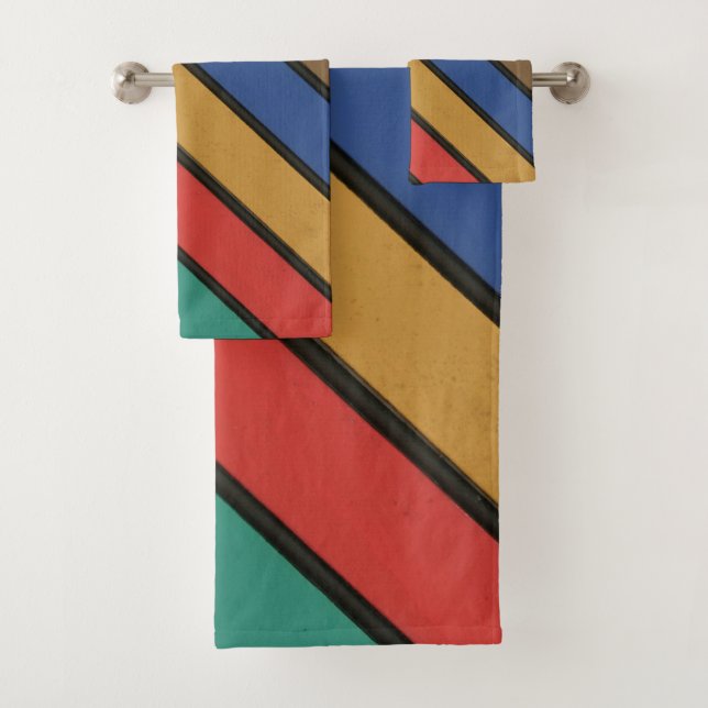 Multi Coloured Diagonal Stripes Bath Towel Set (Insitu)