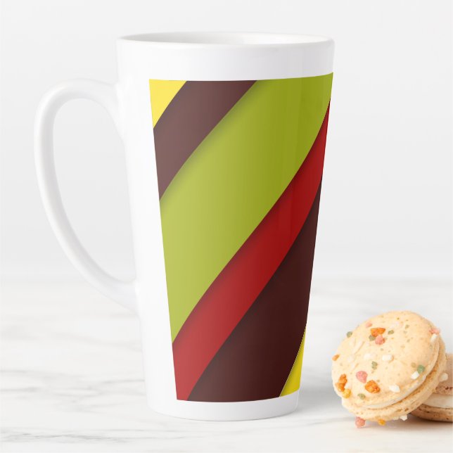Multi-Coloured Diagonal Stripes Latte Mug (In Situ)