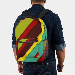 Multi-Coloured Diagonal Stripes Printed Backpack