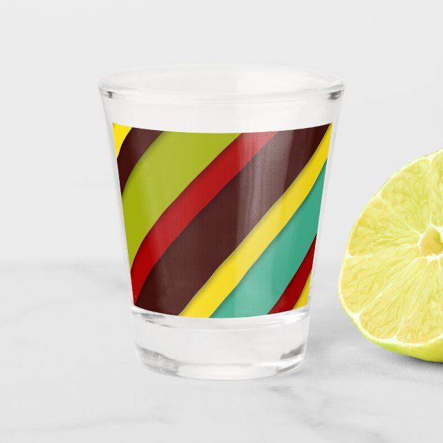 Multi-Coloured Diagonal Stripes Shot Glass (Front)