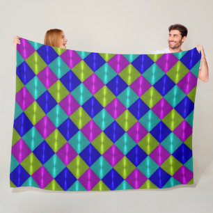 Multi Coloured Diamond Pattern Fleece Blanket