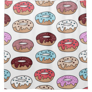 Multi-coloured doughnuts hand drawn seamless patte