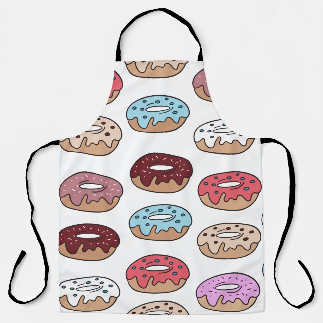 Multi-coloured doughnuts hand drawn seamless patte apron (Front)