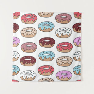 Multi-coloured doughnuts hand drawn seamless patte tapestry