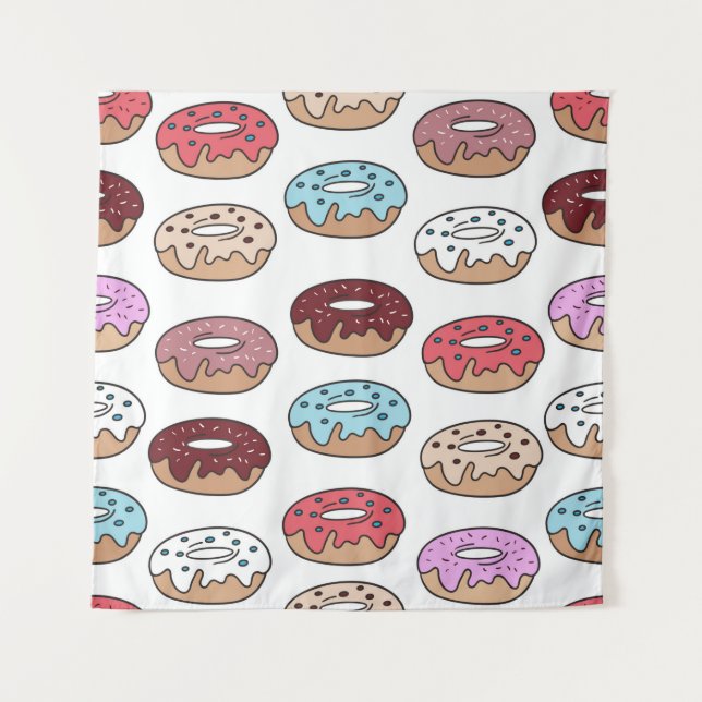 Multi-coloured doughnuts hand drawn seamless patte tapestry (Front)