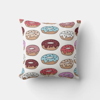 Multi-coloured doughnuts hand drawn seamless patte throw pillow
