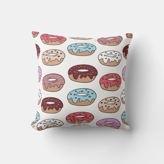 Multi-coloured doughnuts hand drawn seamless patte throw pillow (Front)