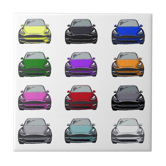 Multi-coloured Electric Vehicle SUV Car Drawing Tile (Front)