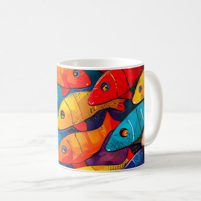 Multi-coloured Fish Pattern Coffee Mug (Front Right)