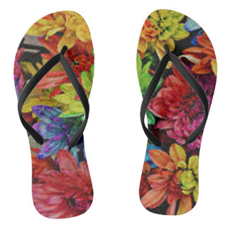 Multi-Coloured Floral Slim Strap Flip Flops
