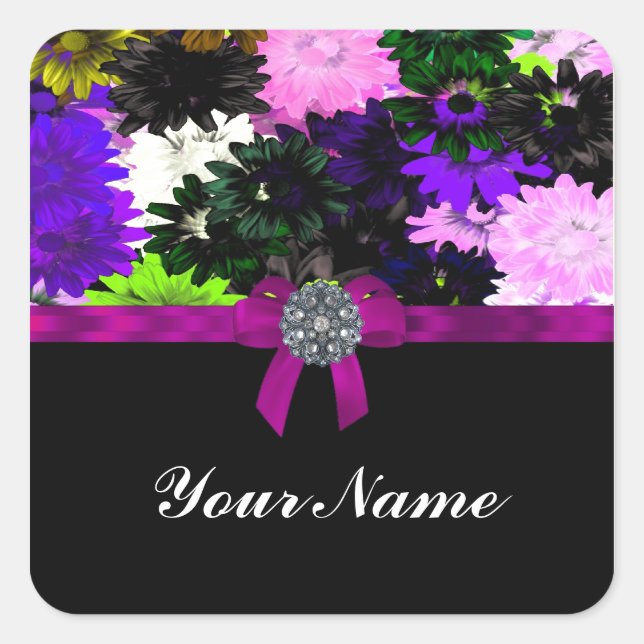 Multi-coloured floral square sticker (Front)