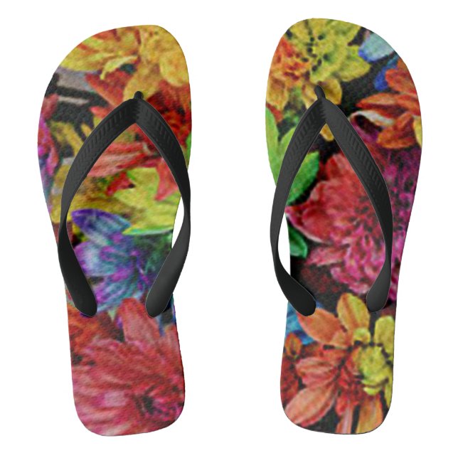 Multi-Coloured Floral Wide Strap Flip Flops (Footbed)