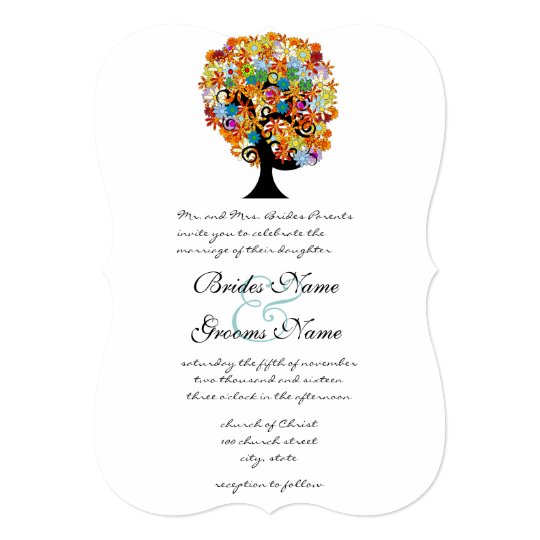Multi Coloured Flower Love Tree Wedding Card