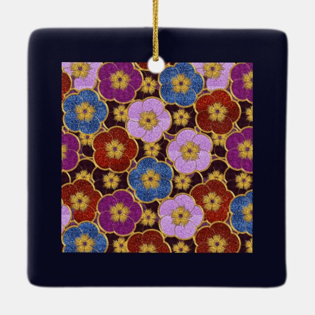 Multi-Coloured Flowers Pattern Ceramic Ornament (Back)