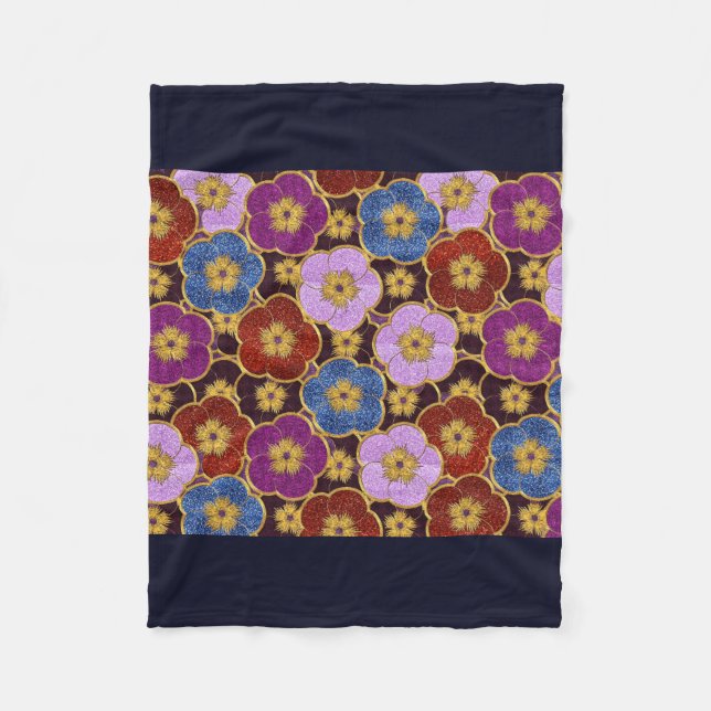 Multi-Coloured Flowers Pattern Fleece Blanket (Front)