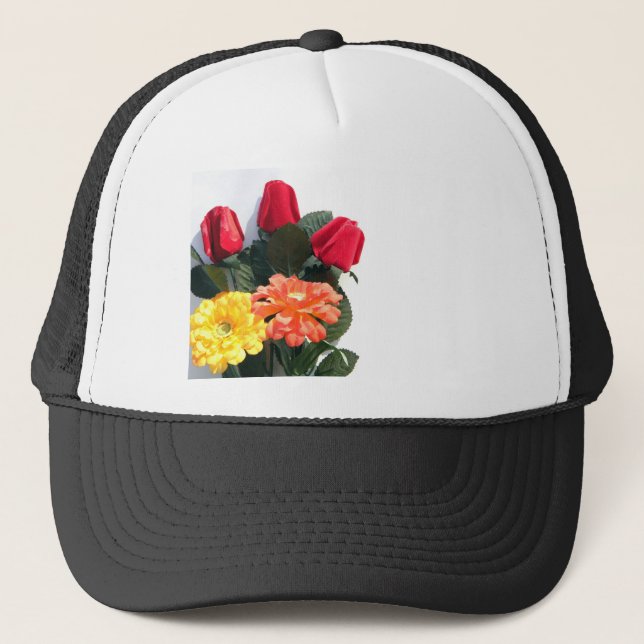 Multi-Coloured Flowers Trucker Hat (Front)
