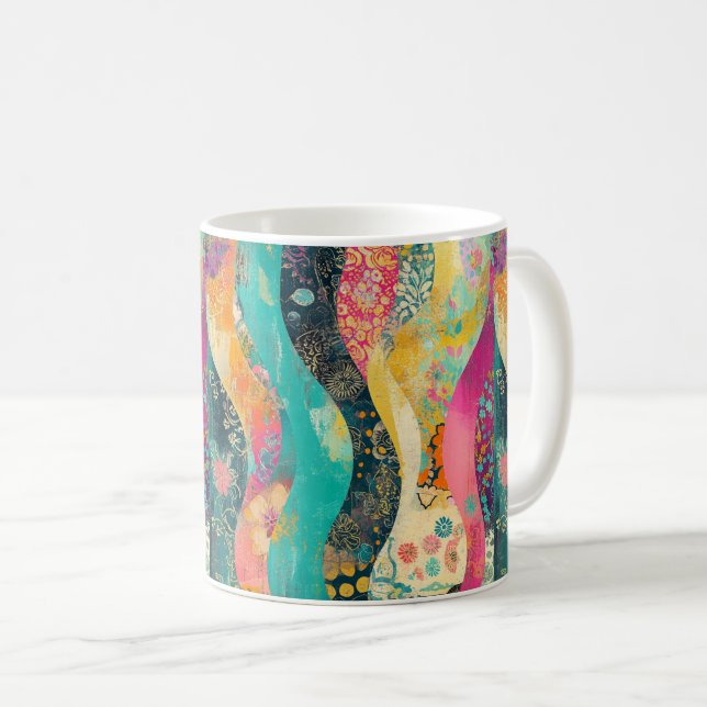 Multi-Coloured Flowers Wave Coffee Mug (Front Right)