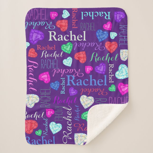 Multi coloured gemstones custom name Rachel Sherpa Blanket (Front)