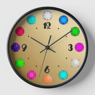 Multi Coloured Gemstones on Brushed Gold Framed Clock