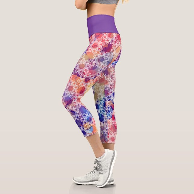Multi-Coloured Geometric Yoga Capris by Joya Eve (Left)