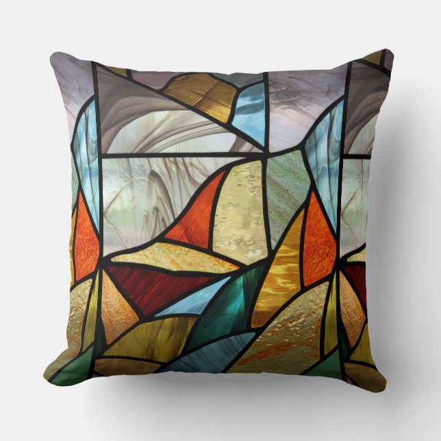 Multi-Coloured Glass Abstract Throw Pillow (Front)