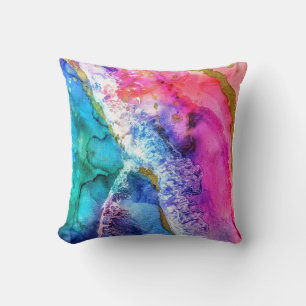 Multi-Coloured Gold Acrylic Painting Abstract Art Throw Pillow
