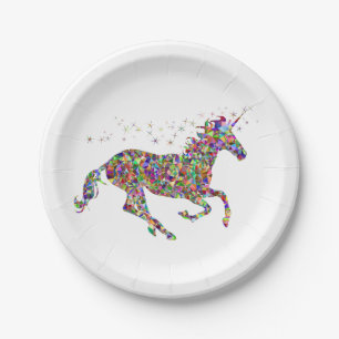 Multi-coloured Gold Stars Unicorn Mythical Horse Paper Plate