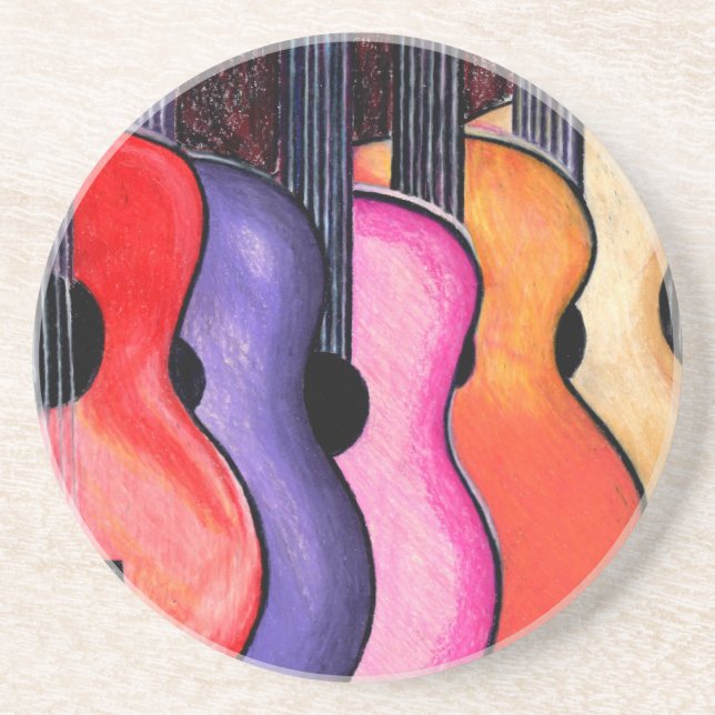 Multi Coloured Guitars Sandstone Coaster Set (Front)