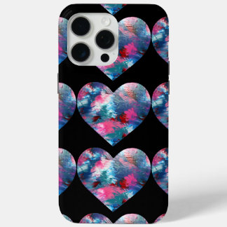 Multi Coloured Heart Paint on Wood iPhone 15 Pro Max Case