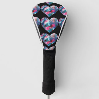 Multi Coloured Heart Paint on Wood Golf Head Cover