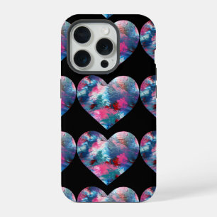 Multi Coloured Heart Paint on Wood iPhone 15 Pro Case