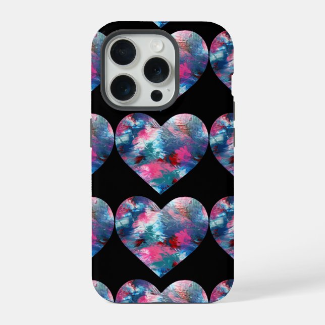 Multi Coloured Heart Paint on Wood iPhone Case (Back)