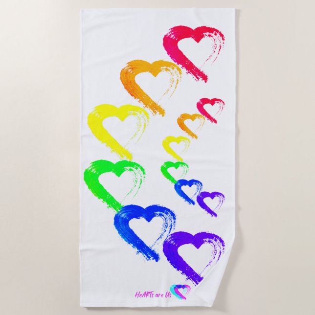 Multi Coloured Hearts Beach Towel (Front)