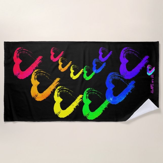 Multi Coloured Hearts Beach Towel (Front)