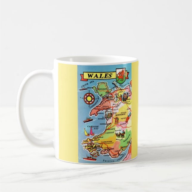 Multi Coloured Illustrated Map of Wales Coffee Mug (Left)