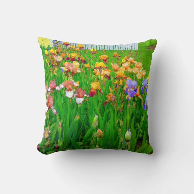 Multi Coloured Iris Flower Patch Pillow (Front)