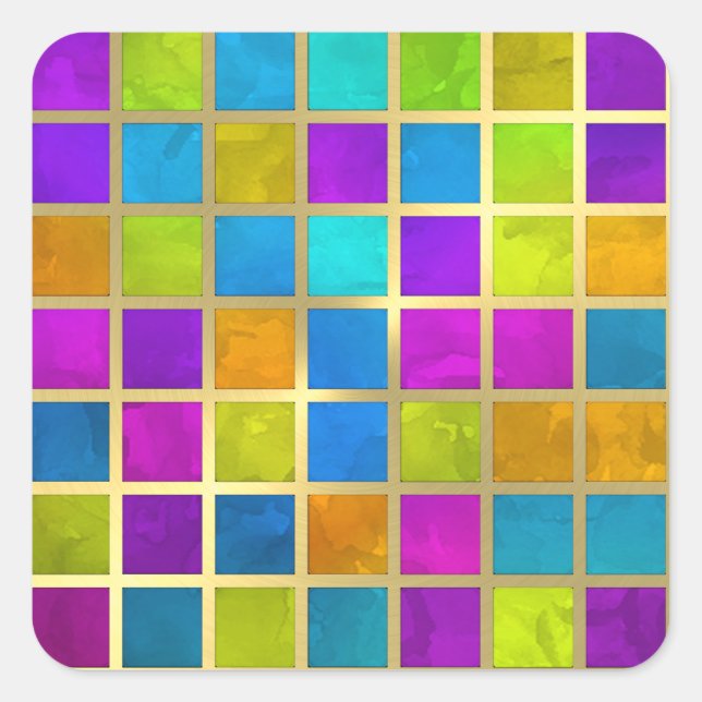 Multi Coloured Jewel Mosaic Square Sticker (Front)