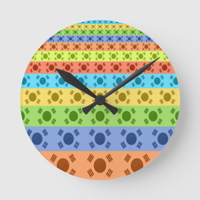 Multi-Coloured Korean Flag Art Print Round Clock (Front)