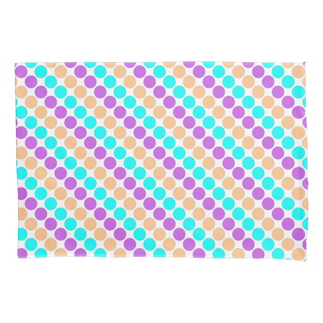 Multi coloured large polka dots retro sixties pillowcase (Front)