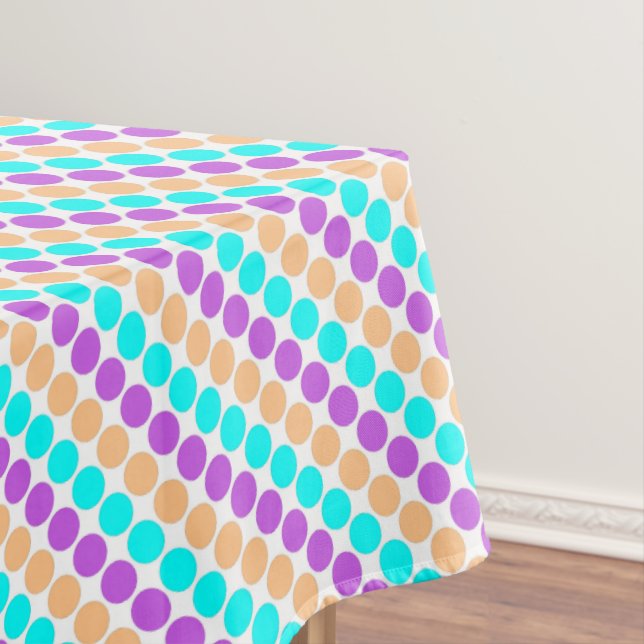 Multi coloured large polka dots retro sixties tablecloth (In Situ)