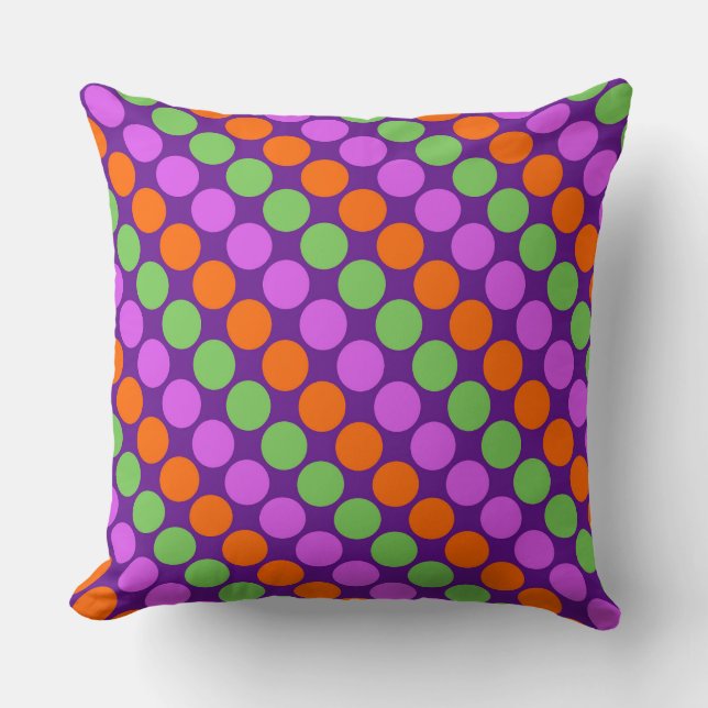 Multi coloured large polka dots retro sixties throw pillow (Front)