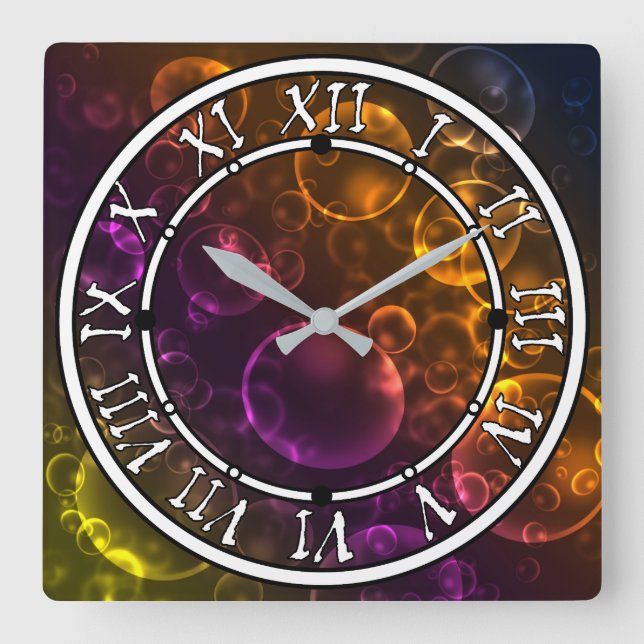 Multi-coloured lenses square wall clock (Front)