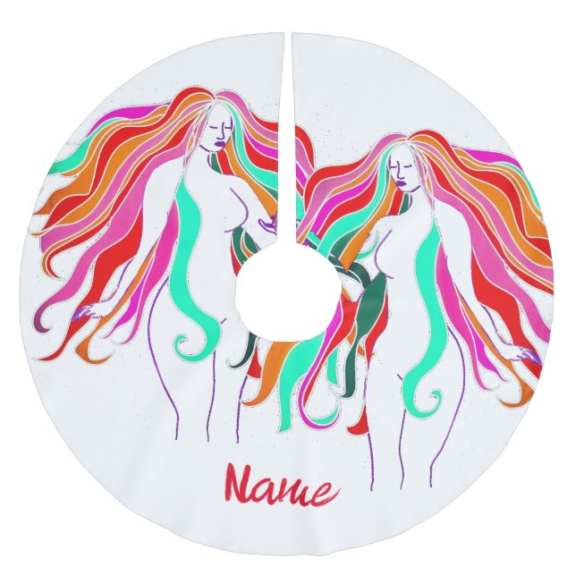 Multi-coloured long-haired goddess Thunder_Cove Brushed Polyester Tree Skirt (Front)