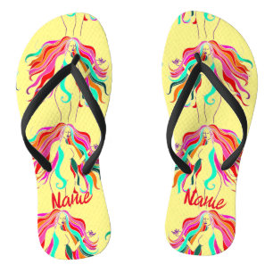 Multi-coloured long-haired goddess Thunder_Cove Flip Flops