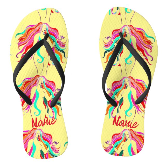 Multi-coloured long-haired goddess Thunder_Cove Flip Flops (Footbed)